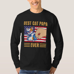 Paw Touching Hand US Flag America Best Cat Papa Ev T-Shirt