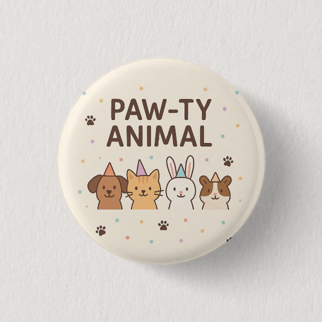 Paw-ty Animal- Cute Pet Birthday Party  3 Cm Round Badge (Front)