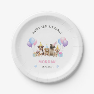 Paw-ty Dog Pink Birthday Watercolor Paper Plate