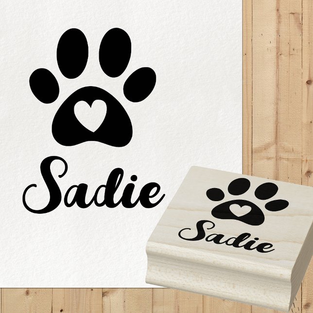 Paw with Heart and Custom Pet Name Sadie Rubber Stamp (Creator Uploaded)