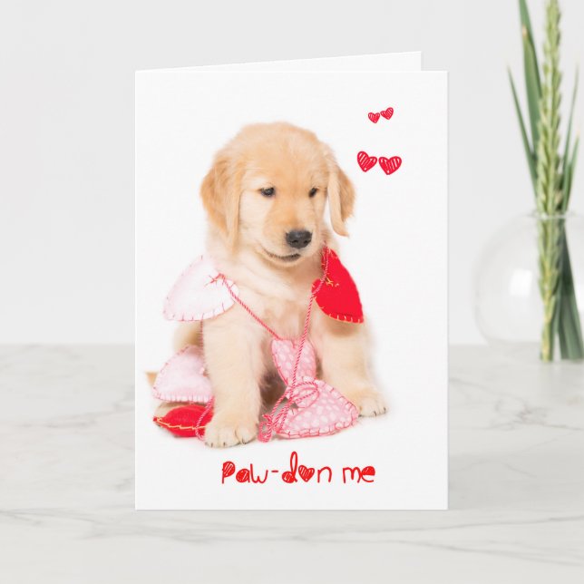 Pawdon Me Golden Retriever Puppy Valentine Holiday Card (Front)
