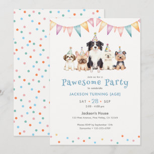 Pawesome Party Dogs Custom Age Boys Birthday Invitation