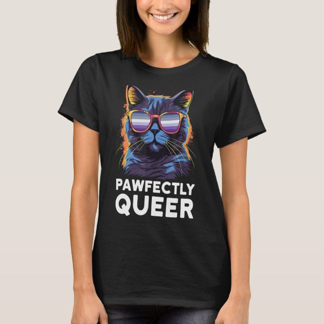 Pawfectly Queer  Cat With Sunglasses Butch Lesbian T-Shirt (Front)