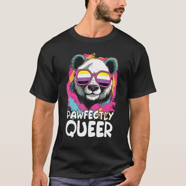 Pawfectly Queer  Panda With Sunglasses Non Binary  T-Shirt (Front)