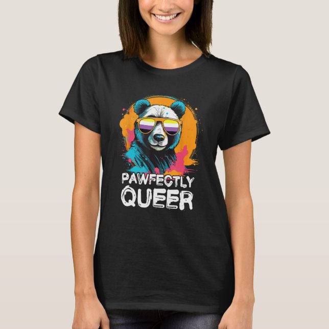 Pawfectly Queer  Panda With Sunglasses Non Binary  T-Shirt (Front)