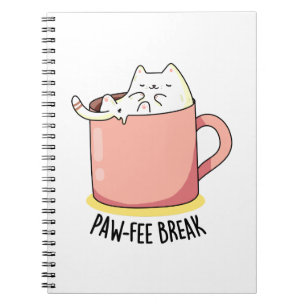 Pawfee Break Funny Kitty Cat In A Mug Coffee Pun Notebook