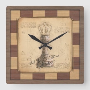 "Pawn King / Queen" Vintage Chessboard Player Gift Square Wall Clock