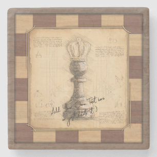 "Pawn King / Queen" Vintage Chessboard Player Gift Stone Coaster