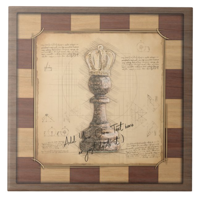 "Pawn King / Queen" Vintage Chessboard Player Gift Tile (Front)