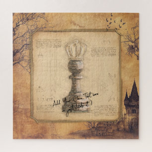 Pawn King / Queen Vintage Old Fashioned Chess Gift Jigsaw Puzzle