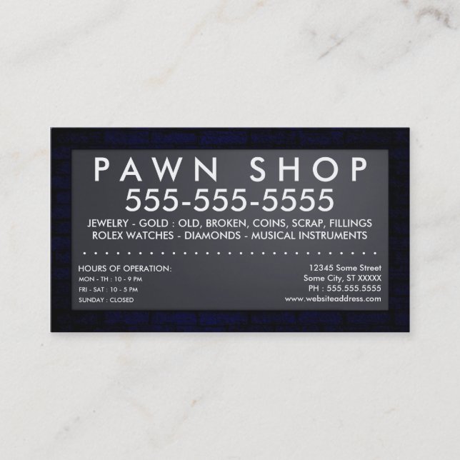 pawn shop : electric sign business card (Front)