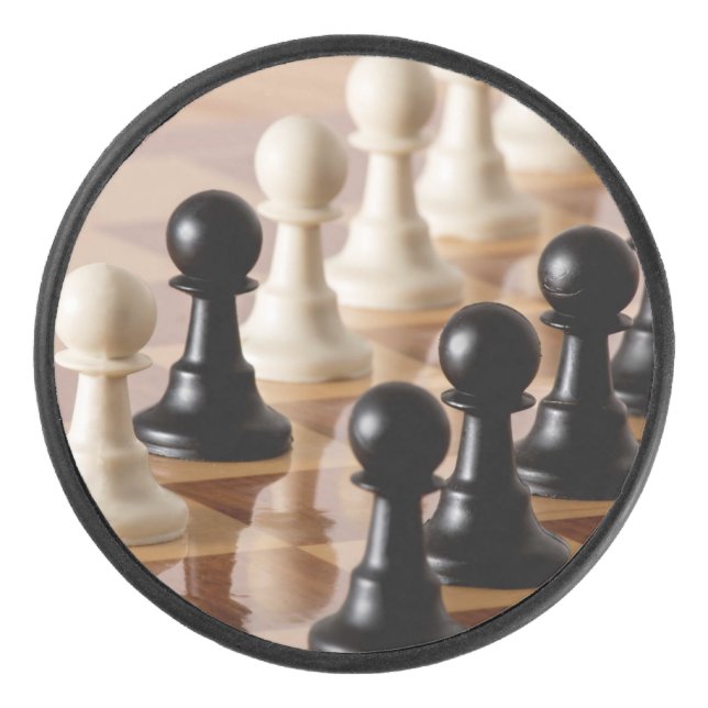 Pawns on Chess Board Hockey Puck (Front)