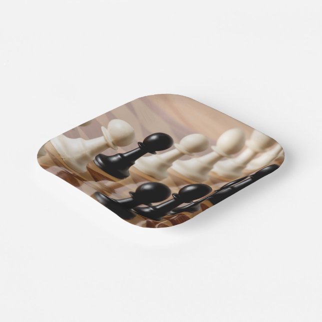 Pawns on Chess Board Paper Plate (Angled)