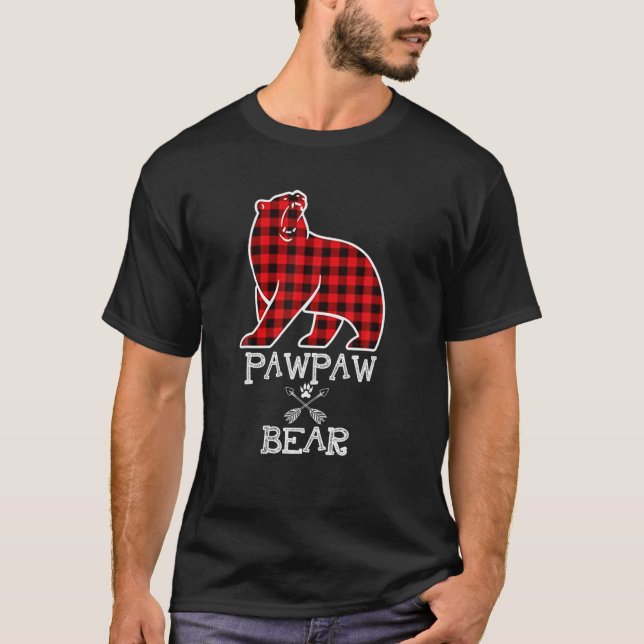 Pawpaw Bear Christmas Pajama Red Plaid Buffalo Fam T-Shirt (Front)