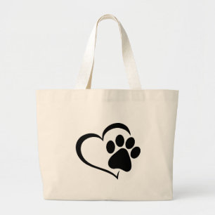PawPrint and Heart Design Large Tote Bag