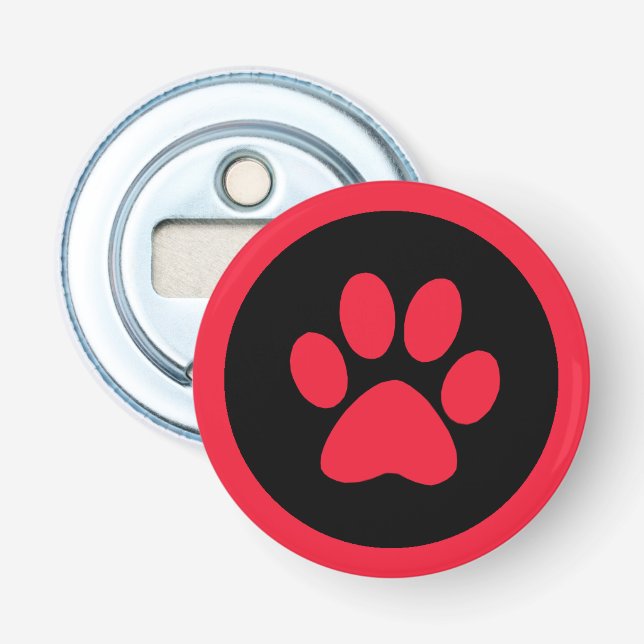 Pawprint Button Bottle Opener in Red and Black (Front)