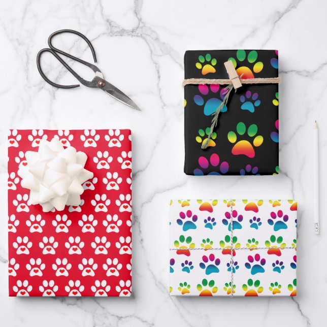 Pawprint Dog Wrapping Paper Flat Sheet Set of 3 (Front)