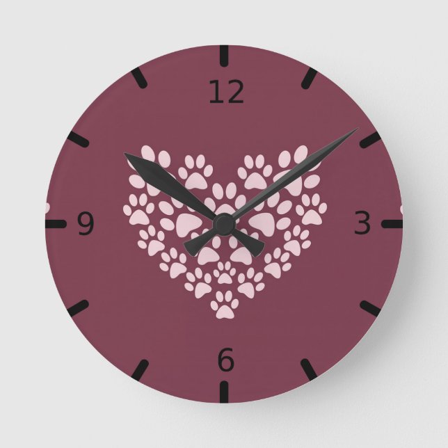 Pawprint Heart Round Clock (Front)