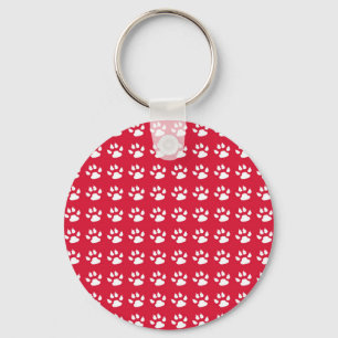 Pawprint Pattern (red & white) Key Ring