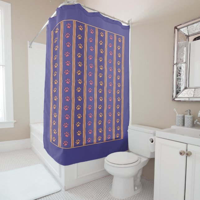 Pawprint Pattern Shower Curtain (In Situ)