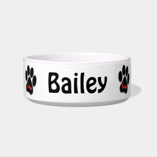 Pawprint With Heart Ceramic Pet Bowl