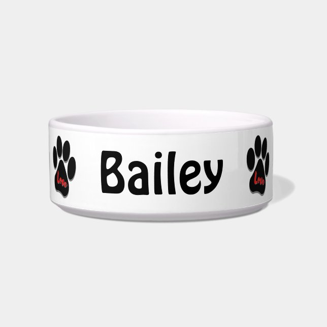 Pawprint With Heart Ceramic Pet Bowl (Front)