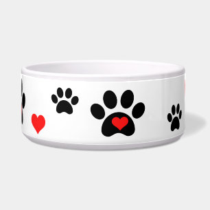 Pawprints and Hearts Dog Bowl