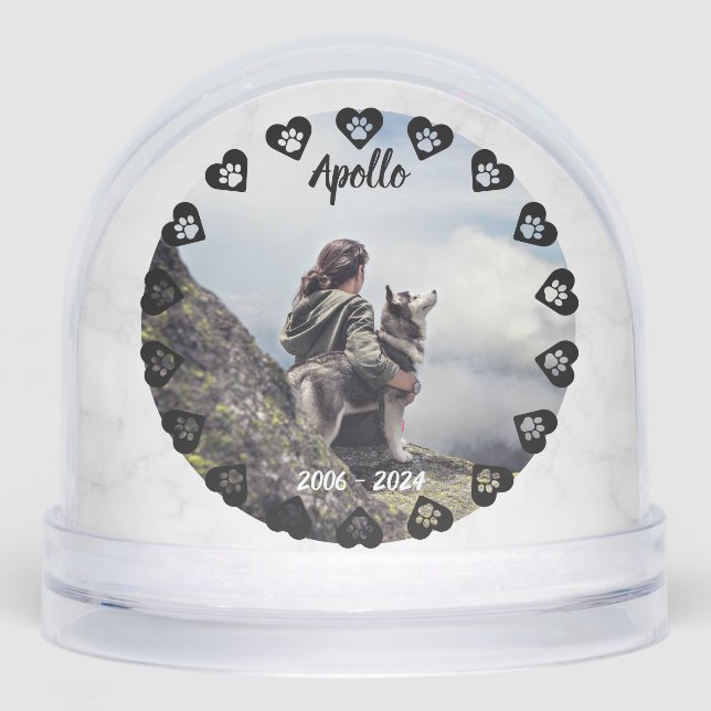Pawprints of Love Customisable Photo Pet Memorial Snowglobe (Front)