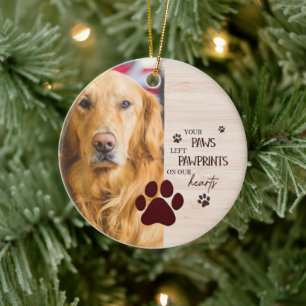 Pawprints on Our Hearts Personalised Dog Memorial Ceramic Tree Decoration