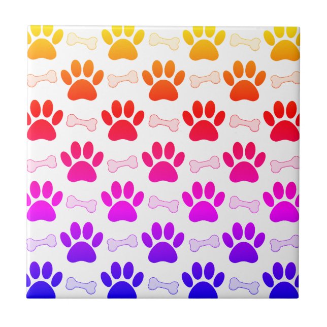 Paws And Bones Colourful Pattern Tile (Front)