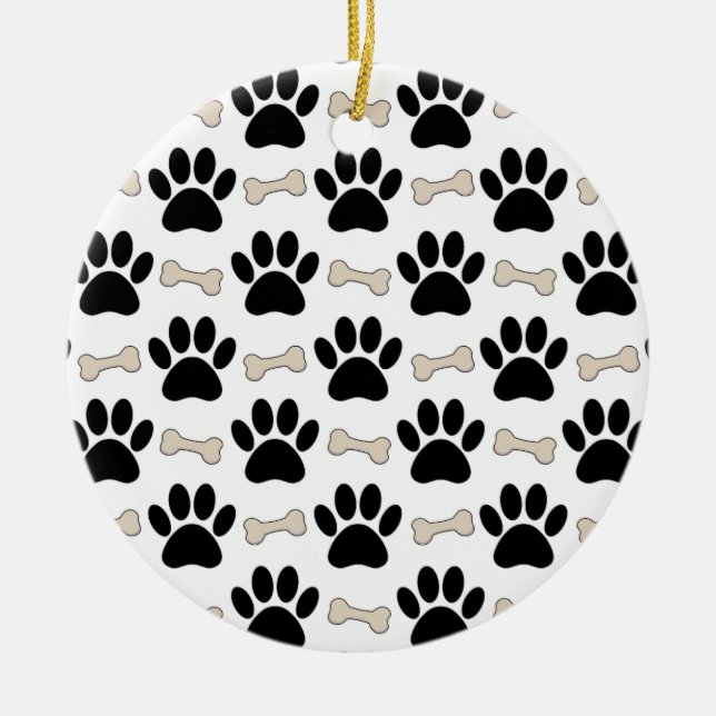 Paws And Bones Pattern Ceramic Tree Decoration (Front)
