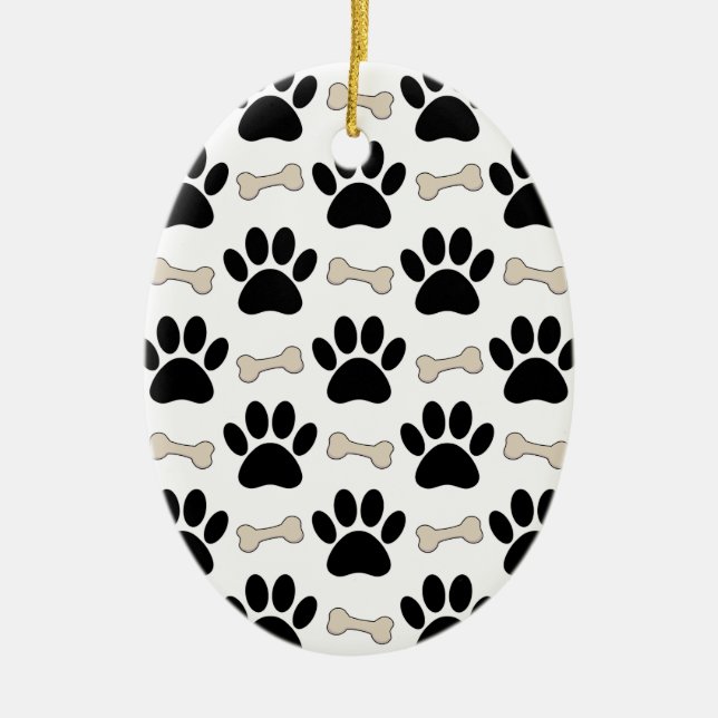 Paws And Bones Pattern Ceramic Tree Decoration (Front)