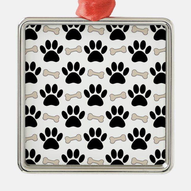 Paws And Bones Pattern Metal Tree Decoration (Front)