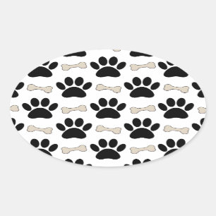 Paws And Bones Pattern Oval Sticker