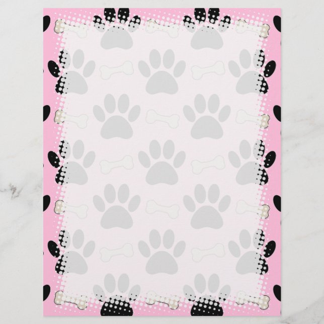 Paws And Bones Pattern Pink Custom Letterhead (Back)