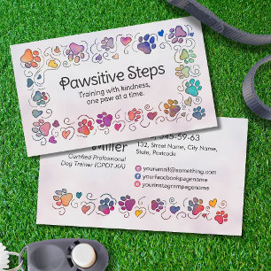 Paws and Heats - hand drawn line art & watercolor Business Card