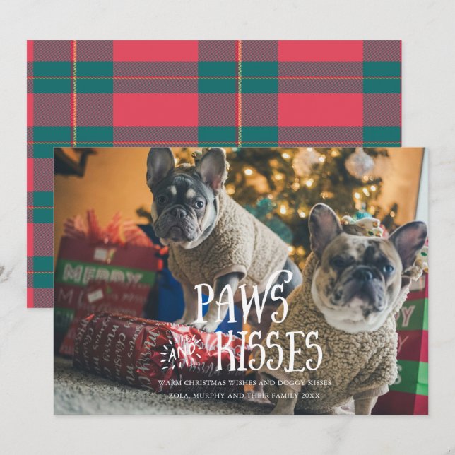 Paws and Kisses Silly Pet Photo Holiday Card (Front/Back)
