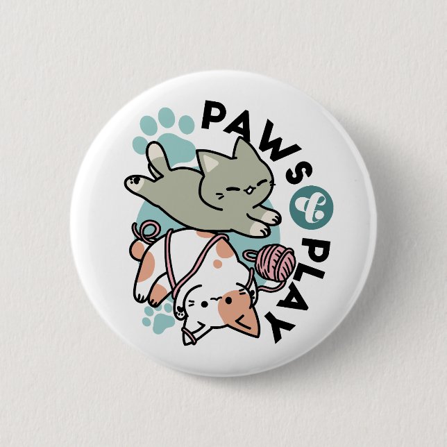 Paws and Play – Adorable Cat Illustration 6 Cm Round Badge (Front)