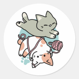 Paws and Play – Adorable Cat Illustration Classic Round Sticker