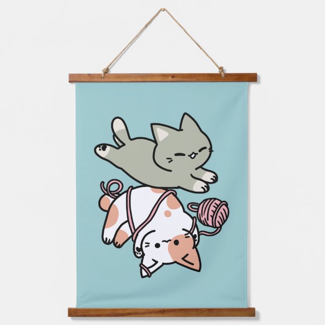 Paws and Play – Adorable Cat Illustration Hanging Tapestry (Front)