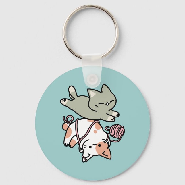 Paws and Play – Adorable Cat Illustration Key Ring (Front)