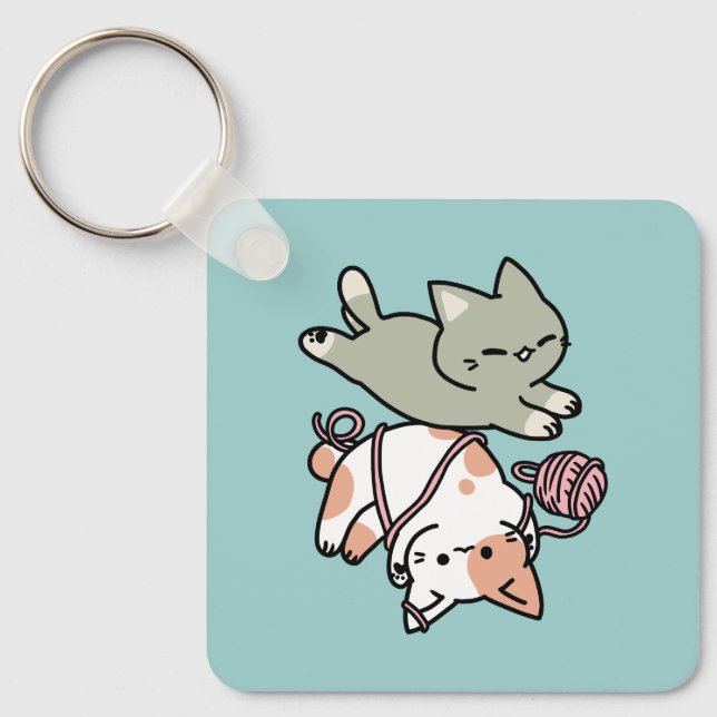 Paws and Play – Adorable Cat Illustration Key Ring (Front)