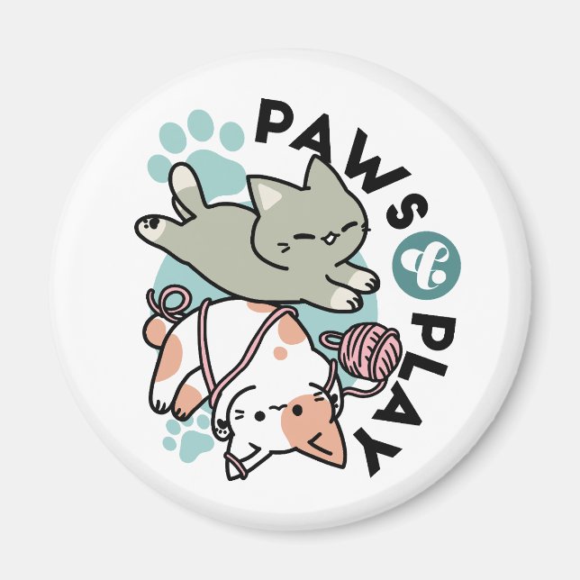 Paws and Play – Adorable Cat Illustration Magnet (Front)