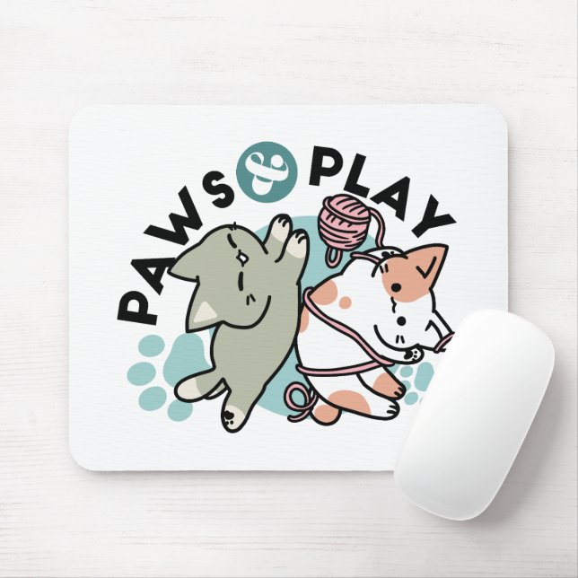 Paws and Play – Adorable Cat Illustration Mouse Pad (With Mouse)