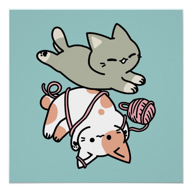 Paws and Play – Adorable Cat Illustration Poster (Front)