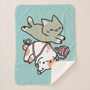 Paws and Play – Adorable Cat Illustration Sherpa Blanket