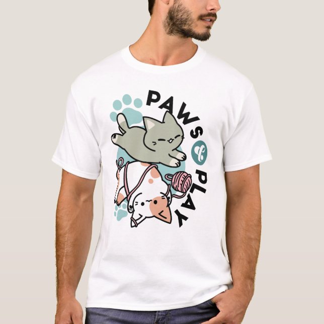 Paws and Play – Adorable Cat Illustration T-Shirt (Front)