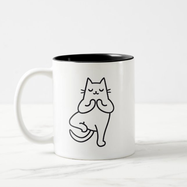 Paws and Poses: Feline Flow Yoga cat lover design Two-Tone Coffee Mug (Left)