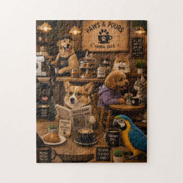 Paws and Pours,animal caffe Jigsaw Puzzle (Vertical)