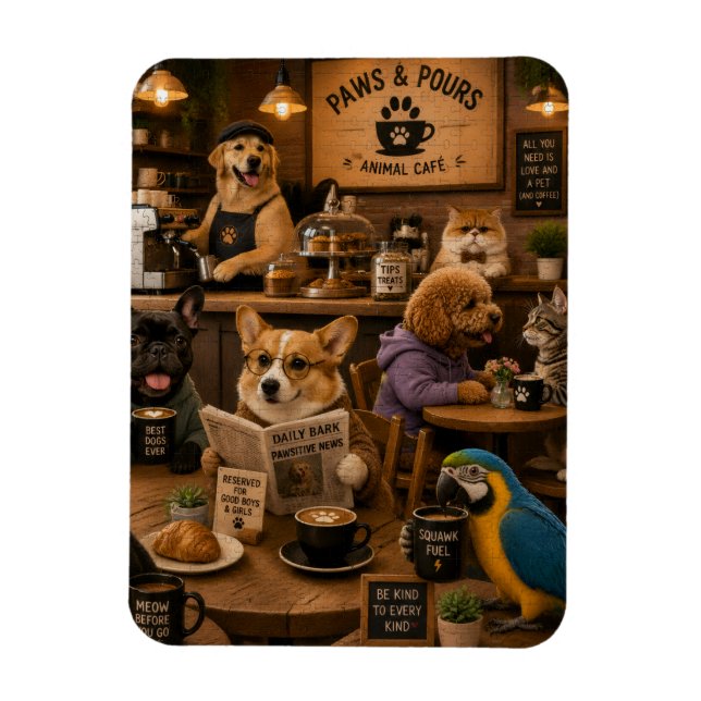 Paws and Pours,animal caffe Magnet (Vertical)